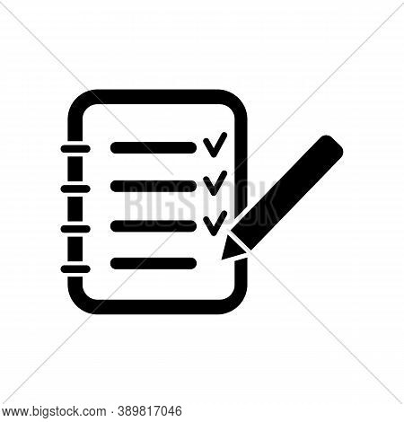 Notes Icon Black On A White Background. Completing Tasks. Vector Eps10