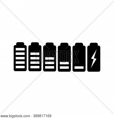 Set Of Black Battery Icons On White Background. Vector Eps10