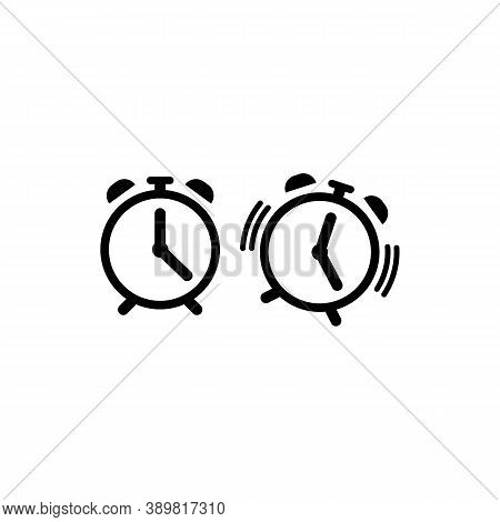 Alarm Clock Set Icon Black On A White Background. Vector Eps10