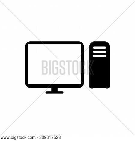 Desktop Computer Black Icon On A White Background. System Unit. Vector Eps10