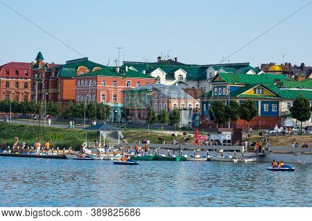 Kazan, Russia - July 16, 2018: Embankment Of The Lake Nizhny Kaban In The Historical Center Of Kazan