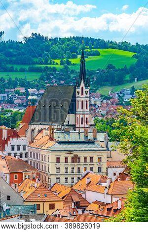 St Vitus Church In The Middle Of Historical City Centre. Cesky Krumlov, Southern Bohemia, Czech Repu