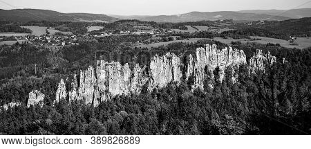 Dry Rocks, Czech: Suche Skaly. Monumental Sandstone Ridge In Bohemian Paradise, Czech Republic. Blac