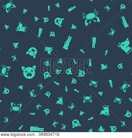 Set Crocodile, Crab, Cat And Dog Head On Seamless Pattern. Vector