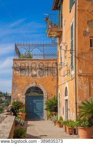 Picturesque Cityscape In Orte, A Small Medieval Town Built On A High Drop Shaped Cliff