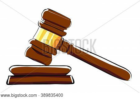 Vector Flat Color, Gavel, at White Background.