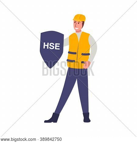 Hse - Health Safety Environmen.construction Worker In A Protective Helmet And Vest.