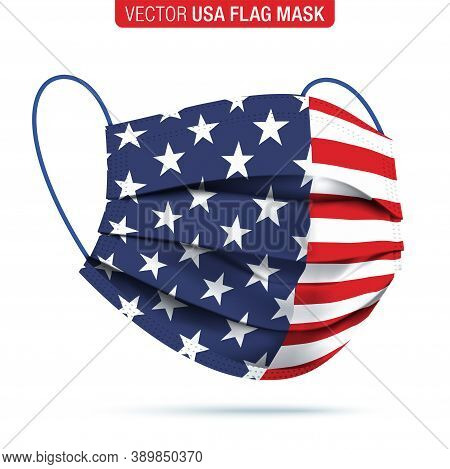 Vector Face Mask With Usa Flag Print. Virus Protection Medical Face Mask, With A Printed Flag Of The