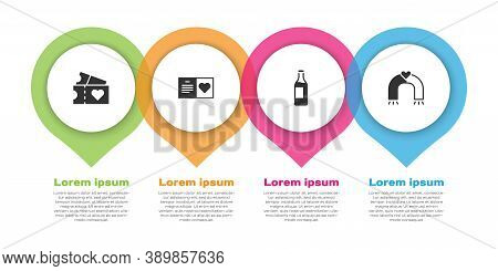 Set Love Ticket, Valentines Day Party Flyer, Wine Bottle And Magnet. Business Infographic Template. 