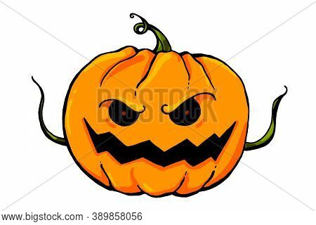 Vector Illustration Of A Festive Halloween Pumpkin With Small Hands-sprouts Isolated On White Backgr