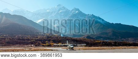 Jomsom, Nepal - November 20, 2017: Light Passenger Aircraft Landed At The Jomsom Airport In Himalaya