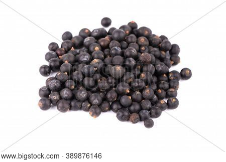 Dry Juniper Berries, Isolated On White Background. Common Juniper Fruits.