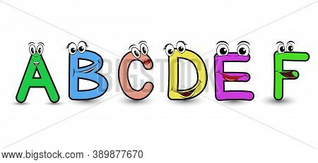 Set Of Vector Alphabet Funny Cartoon Styled Hand Drawn Font With A B C D E F Letters