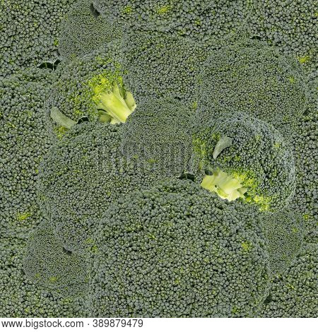Seamless Pattern, Green Broccoli Texture, Food Background