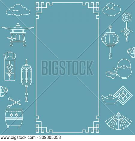 Symbols Of Chinese New Year 2021 Vector Illustration Chinese Lantern, Envelope With Money, Drum, Ing