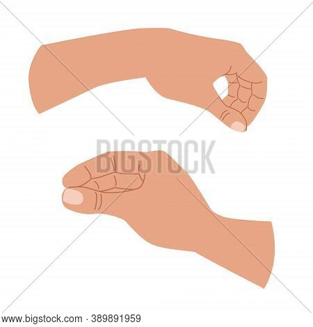 Adult Caucasian Hand Gestures. The Fingers Are Holding The Object. Hand-drawn Flat Clip Art. Stock V