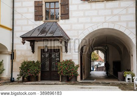 Medieval Castle Rozmberk Nad Vltavou, Courtyard With Renaissance Arcade, South Bohemia, Czech Republ