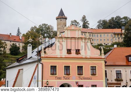 Small Ancient Town And Medieval Castle Rozmberk Nad Vltavou, South Bohemia, Czech Republic, Septembe
