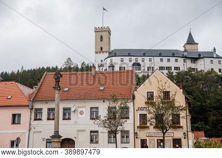 Small Ancient Town And Medieval Castle Rozmberk Nad Vltavou, South Bohemia, Czech Republic, Septembe