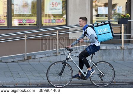 Vilnius, Lithuania - October 07: Wolt Delivery Man On October 07, 2020 In Vilnius, Lithuania. Wolt I