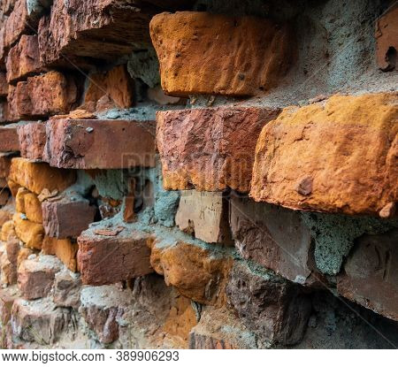 Background From Old Red Broken Brick Masonry