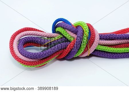 Colored Shoe Laces With Polyester On A White Background. Round Polyester Cord Tied In A Knot, Serhu 