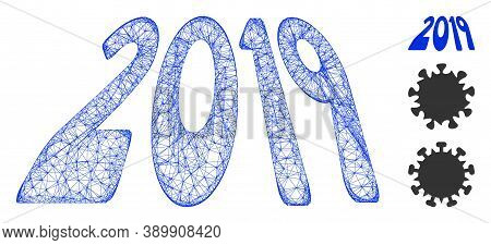 Mesh 2019 Perspective Text Polygonal Web 2d Vector Illustration. Model Is Based On 2019 Perspective 