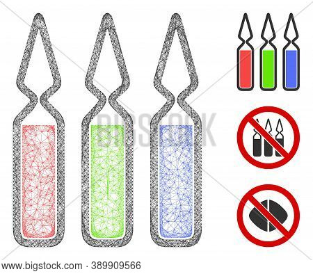Mesh Ampoules Polygonal Web Icon Vector Illustration. Carcass Model Is Created From Ampoules Flat Ic