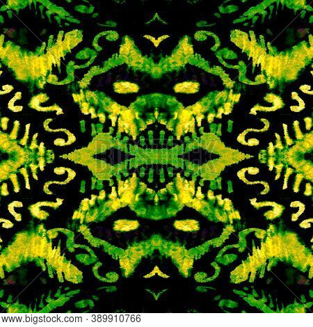 Geometric Painting. Tie Dye Effects. Green