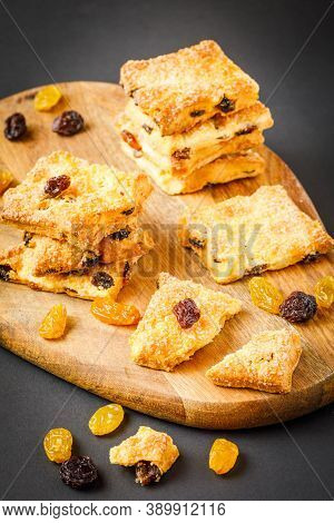 Vertical Image With Cottage Chease Cookies With Raisins
