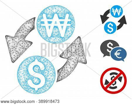 Mesh Dollar Korean Won Exchange Polygonal Web Icon Vector Illustration. Model Is Based On Dollar Kor