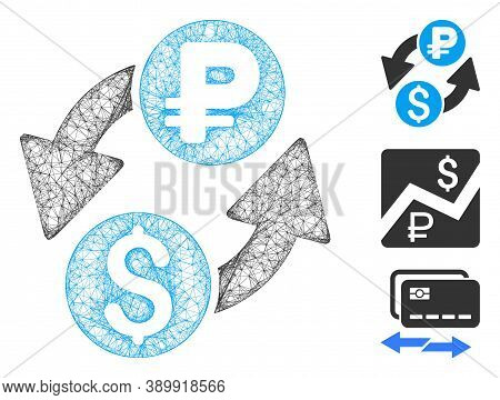 Mesh Dollar Rouble Exchange Polygonal Web Icon Vector Illustration. Carcass Model Is Based On Dollar