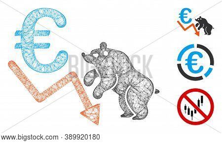 Mesh Euro Bear Stock Trend Polygonal Web Icon Vector Illustration. Carcass Model Is Based On Euro Be