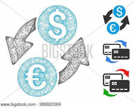 Mesh Euro Dollar Exchange Polygonal Web Icon Vector Illustration. Carcass Model Is Based On Euro Dol