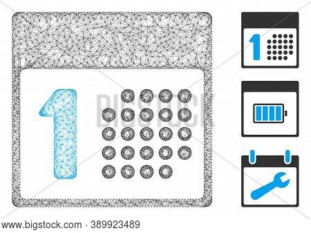 Mesh First Day Polygonal Web Icon Vector Illustration. Model Is Based On First Day Flat Icon. Triang