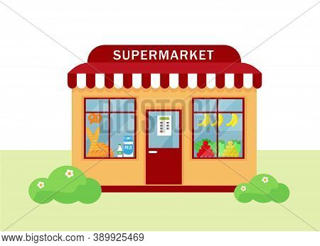 Supermarket Building Exterior. City Element. Vector Illustrations Isolatad On White Background.