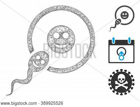 Mesh Happy Sperm Insemination Polygonal Web Icon Vector Illustration. Carcass Model Is Created From 