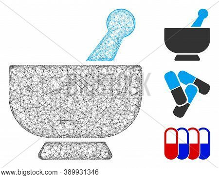 Mesh Mortar Polygonal Web Icon Vector Illustration. Carcass Model Is Based On Mortar Flat Icon. Tria