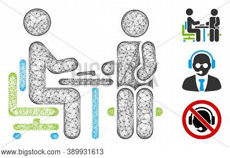Mesh Office Interview Polygonal Web 2d Vector Illustration. Model Is Based On Office Interview Flat 