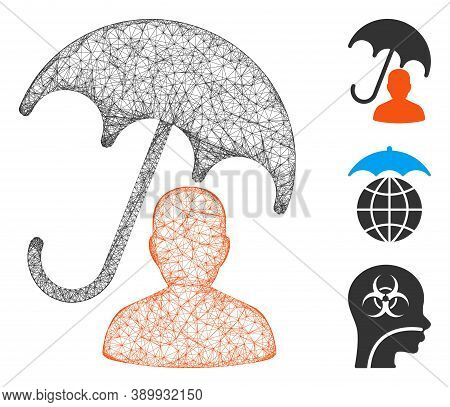 Mesh Patient Care Umbrella Polygonal Web 2d Vector Illustration. Model Is Based On Patient Care Umbr