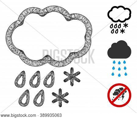 Mesh Sleet Cloud Polygonal Web 2d Vector Illustration. Model Is Based On Sleet Cloud Flat Icon. Tria