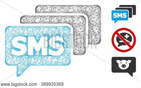 Mesh Sms Queue Polygonal Web Icon Vector Illustration. Carcass Model Is Based On Sms Queue Flat Icon