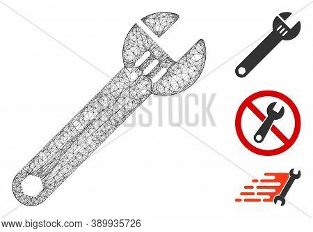Mesh Spanner Polygonal Web Icon Vector Illustration. Carcass Model Is Created From Spanner Flat Icon