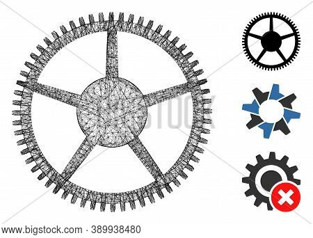 Mesh Tooth Main Wheel Polygonal Web 2d Vector Illustration. Carcass Model Is Based On Tooth Main Whe