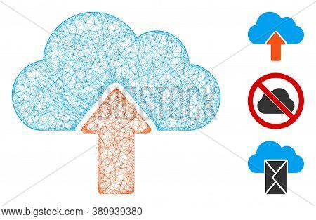 Mesh Upload To Cloud Polygonal Web Symbol Vector Illustration. Carcass Model Is Based On Upload To C