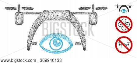 Mesh Video Spy Drone Polygonal Web Icon Vector Illustration. Carcass Model Is Based On Video Spy Dro