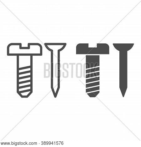 Screw And Nail Line And Solid Icon, House Repair Concept, Working Tools Sign On White Background, Na