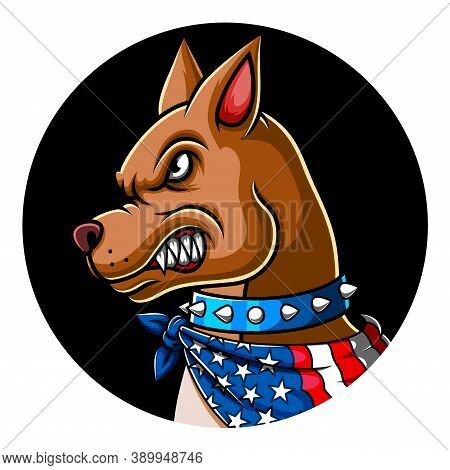Angry Pit-bull Wearing A Scarf Of Illustration