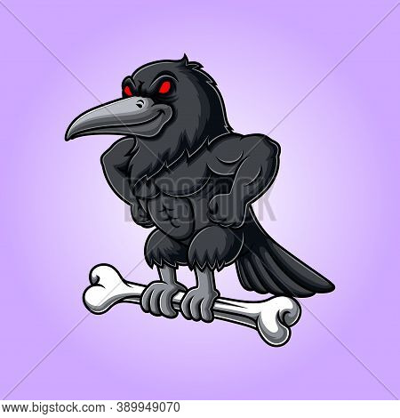 Angry A Crow Carrying Bone Of Illustration