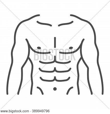 Male Strong Torso Thin Line Icon, Gym Concept, Men Chest Sign On White Background, Muscular Strong M